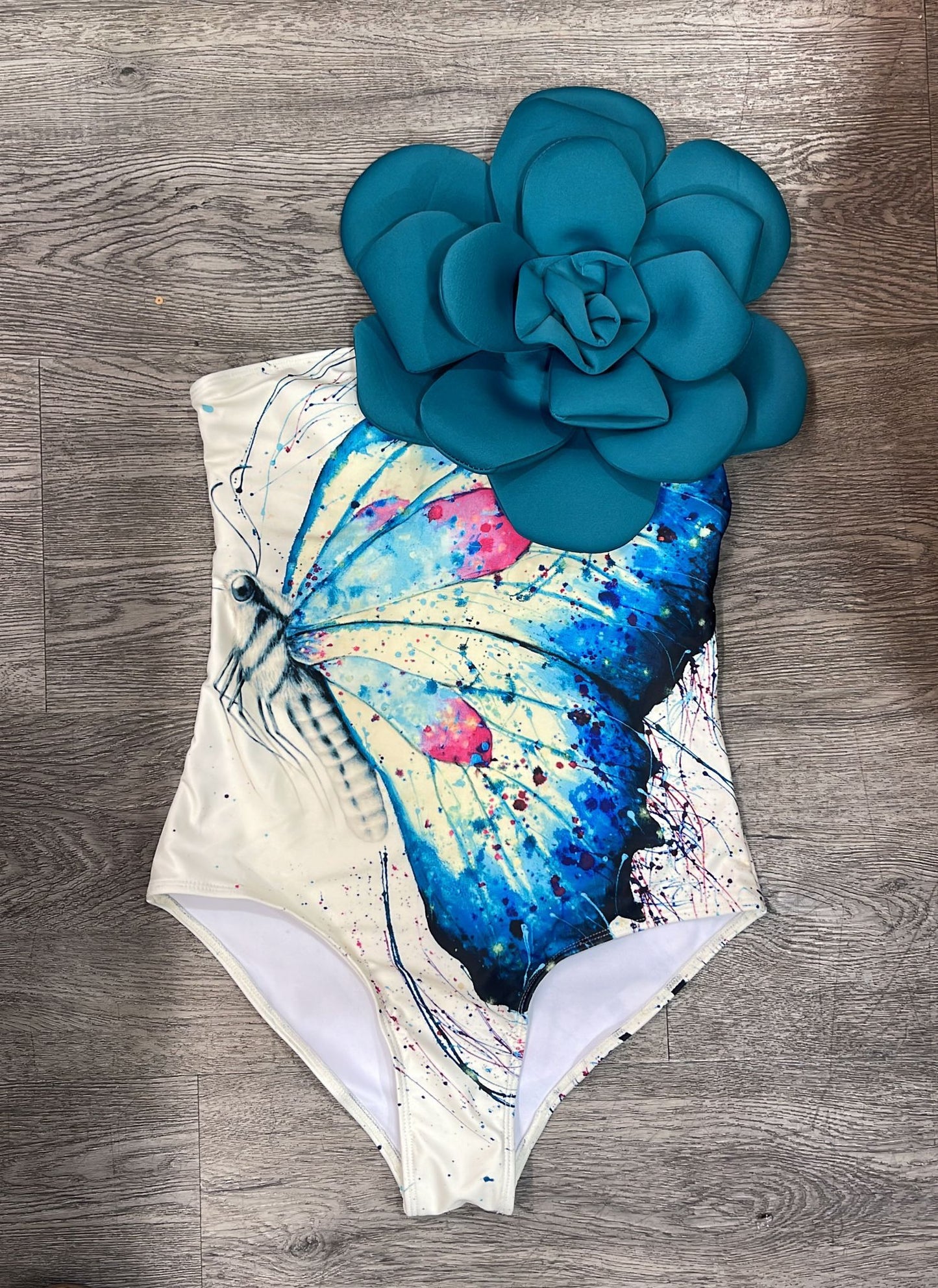 women bathing top/ bodysuit teal blue flower